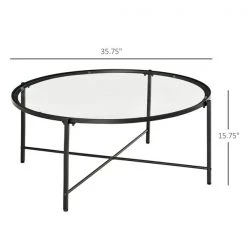 Table d'appoint ronde Homcom avec cadre en métal noir et plateau en verre trempé -HOMCOM Soldes 2022 330948362 AlternateImage2 l