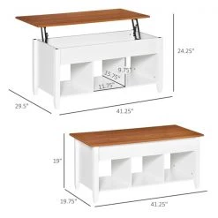 Table d'appoint Homcom en panneaux de particules avec plateau relevable et rangement dissimulé, brun et blanc -HOMCOM Soldes 2022 330948363 AlternateImage2 l