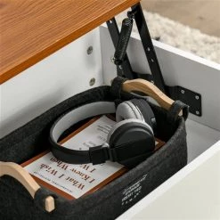 Table d'appoint Homcom en panneaux de particules avec plateau relevable et rangement dissimulé, brun et blanc -HOMCOM Soldes 2022 330948363 AlternateImage3 l