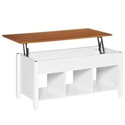 Table d'appoint Homcom en panneaux de particules avec plateau relevable et rangement dissimulé, brun et blanc