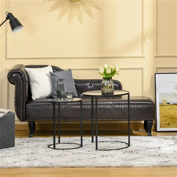 Tables d'appoint gigognes Homcom avec plateau en verre tempéré et structure de métal noir, ens. de 2 2 Tables d'appoint gigognes Homcom avec plateau en verre tempéré et structure de métal noir, ens. de 2 – Image 2