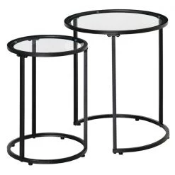 Tables d'appoint gigognes Homcom avec plateau en verre tempéré et structure de métal noir, ens. de 2