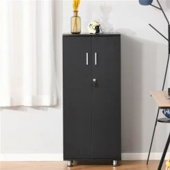 Armoire avec serrure Homcom à 3 étagères, panneaux de particules et acier, gris foncé -HOMCOM Soldes 2022 330948370 AlternateImage3 l