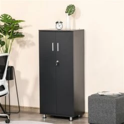 Armoire avec serrure Homcom à 3 étagères, panneaux de particules et acier, gris foncé -HOMCOM Soldes 2022 330948370 AlternateImage4 l