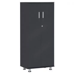 Armoire avec serrure Homcom à 3 étagères, panneaux de particules et acier, gris foncé