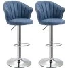Tabouret de bar à hauteur ajustable Homcom rembourré pivotant avec dossier coquillage, bleu, lot de 2
