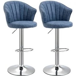 Tabouret de bar à hauteur ajustable Homcom rembourré pivotant avec dossier coquillage, bleu, lot de 2