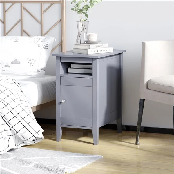 Table d'appoint rectangulaire Homcom à 3 étages en bois avec tablettes ajustables, gris 2 Table d'appoint rectangulaire Homcom à 3 étages en bois avec tablettes ajustables, gris – Image 2
