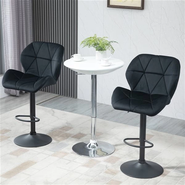 Tabouret de bar à hauteur de comptoir ajustable Homcom rembourré pivotant, noir, lot de 2 2 Tabouret de bar à hauteur de comptoir ajustable Homcom rembourré pivotant, noir, lot de 2 – Image 2