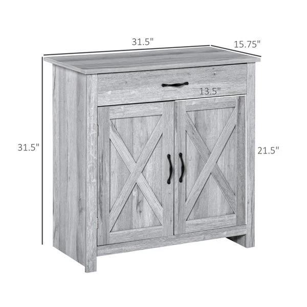 Buffet avec portes de grange Homcom campagnard en MDF, gris 3 Buffet avec portes de grange Homcom campagnard en MDF, gris – Image 3