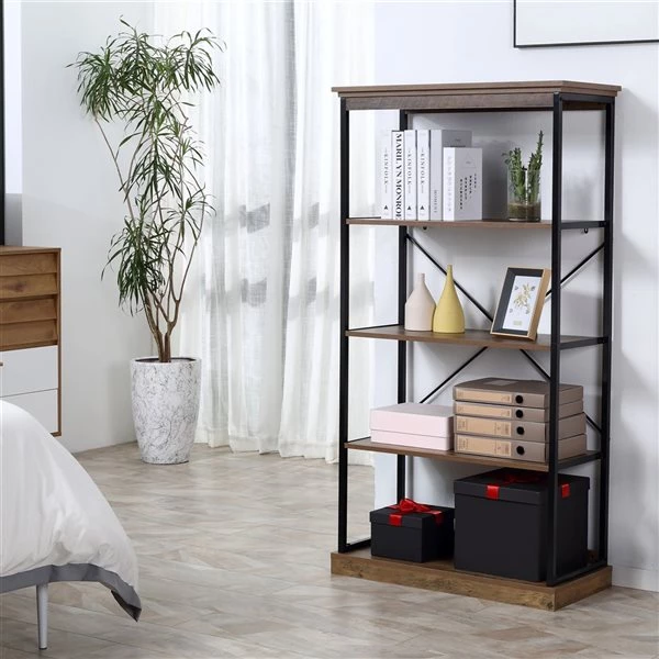 Bibliothèque industrielle de type échelle Homcom avec 4 étagères en panneaux de particules, brun 2 Bibliothèque industrielle de type échelle Homcom avec 4 étagères en panneaux de particules, brun – Image 2