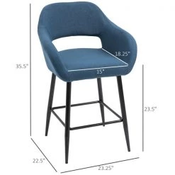 Tabouret à hauteur de comptoir Homcom rembourré en lin avec repose-pieds, bleu -HOMCOM Soldes 2022 330948396 AlternateImage2 l