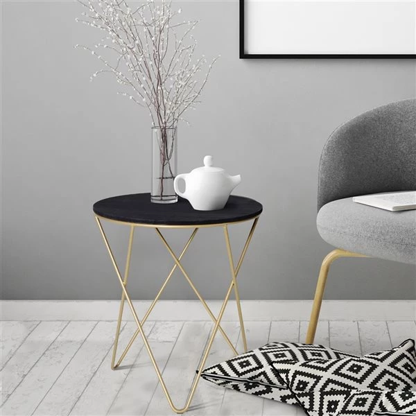 Table d'appoint ronde Homcom avec cadre en métal et plateau en MDF, noir et or 2 Table d'appoint ronde Homcom avec cadre en métal et plateau en MDF, noir et or – Image 2