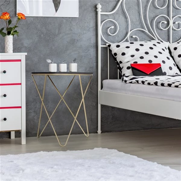 Table d'appoint ronde Homcom avec cadre en métal et plateau en MDF, noir et or 4 Table d'appoint ronde Homcom avec cadre en métal et plateau en MDF, noir et or – Image 4