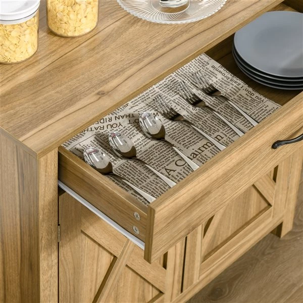 Buffet avec portes de grange Homcom campagnard en MDF, brun 4 Buffet avec portes de grange Homcom campagnard en MDF, brun – Image 4