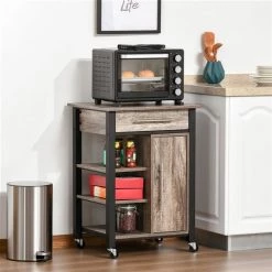 Chariot de cuisine HomCom avec base en métal gris et dessus en bois (19,75 po x 23,5 po x 33,25 po) -HOMCOM Soldes 2022 330948417 AlternateImage3 l