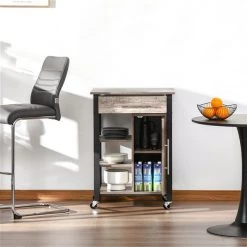 Chariot de cuisine HomCom avec base en métal gris et dessus en bois (19,75 po x 23,5 po x 33,25 po) -HOMCOM Soldes 2022 330948417 AlternateImage4 l