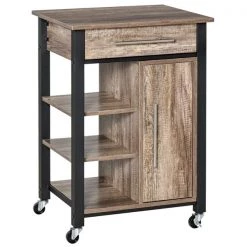 Chariot de cuisine HomCom avec base en métal gris et dessus en bois (19,75 po x 23,5 po x 33,25 po)