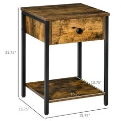 Table d'appoint carrée Homcom en bois avec 1 tiroir et une étagère ouverte, brun -HOMCOM Soldes 2022 330948423 AlternateImage2 l