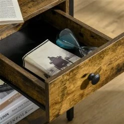 Table d'appoint carrée Homcom en bois avec 1 tiroir et une étagère ouverte, brun -HOMCOM Soldes 2022 330948423 AlternateImage4 l