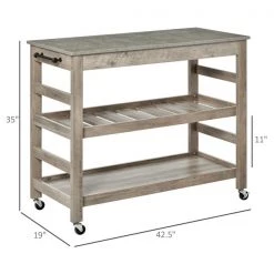 Chariot de cuisine HomCom avec base en bois gris et dessus en bois (19 po x 42,5 po x 35 po) -HOMCOM Soldes 2022 330948427 AlternateImage2 l