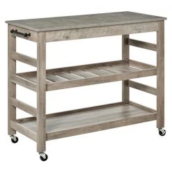 Chariot de cuisine HomCom avec base en bois gris et dessus en bois (19 po x 42,5 po x 35 po)