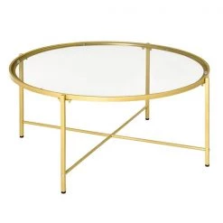 Table d'appoint ronde Homcom avec cadre en métal doré et plateau en verre trempé