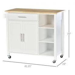 Îlot de cuisine HomCom avec base en bois blanc et dessus en bois (19 po x 42,25 po x 35 po) -HOMCOM Soldes 2022 330948435 AlternateImage2 l