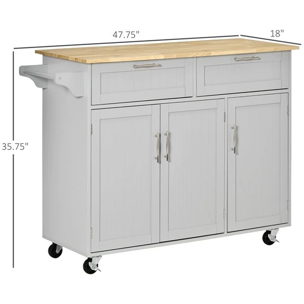 Îlot de cuisine HomCom avec base en bois gris et dessus en bois d'hévéa (47,75 po x 18 po x 35,75 po) 3 Îlot de cuisine HomCom avec base en bois gris et dessus en bois d'hévéa (47,75 po x 18 po x 35,75 po) – Image 3