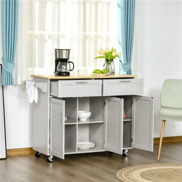 Îlot de cuisine HomCom avec base en bois gris et dessus en bois d'hévéa (47,75 po x 18 po x 35,75 po) 4 Îlot de cuisine HomCom avec base en bois gris et dessus en bois d'hévéa (47,75 po x 18 po x 35,75 po) – Image 4