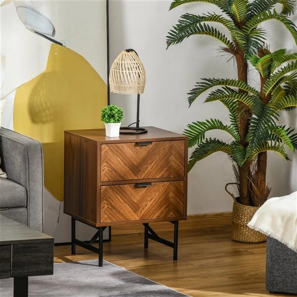 Table d'appoint avec rangement Homcom en panneau de particules avec poignée cachée et 2 tiroirs, noyer 2 Table d'appoint avec rangement Homcom en panneau de particules avec poignée cachée et 2 tiroirs, noyer – Image 2