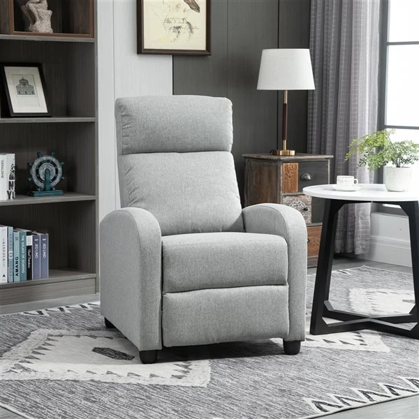 Fauteuil inclinable manuel Homcom en tissu, gris clair 2 Fauteuil inclinable manuel Homcom en tissu, gris clair – Image 2