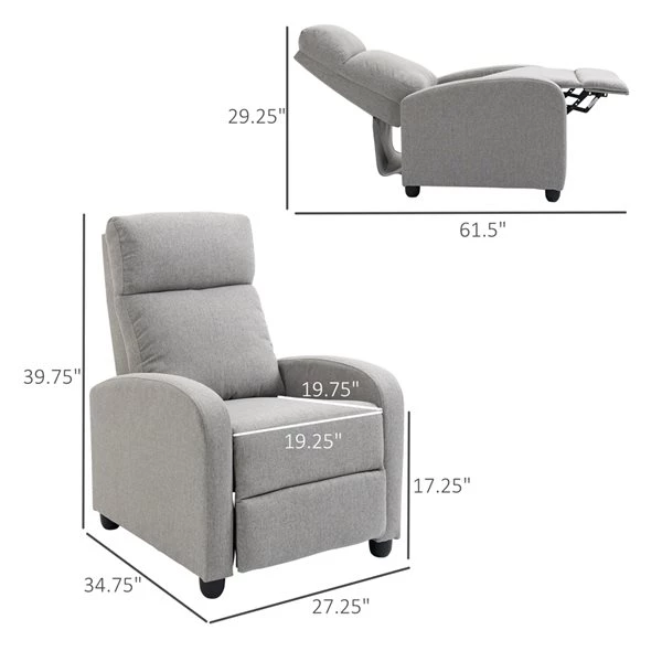 Fauteuil inclinable manuel Homcom en tissu, gris clair 3 Fauteuil inclinable manuel Homcom en tissu, gris clair – Image 3