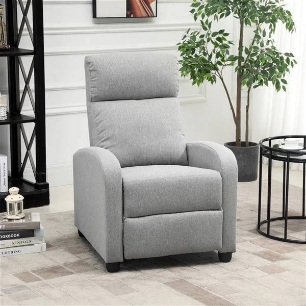 Fauteuil inclinable manuel Homcom en tissu, gris clair 4 Fauteuil inclinable manuel Homcom en tissu, gris clair – Image 4