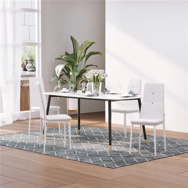 Chaises de salle à manger blanches et rembourrées à haut dossier HomCom avec pattes en acier, ensemble de 4 2 Chaises de salle à manger blanches et rembourrées à haut dossier HomCom avec pattes en acier, ensemble de 4 – Image 2