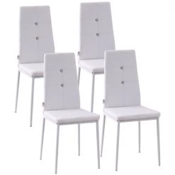 Chaises de salle à manger blanches et rembourrées à haut dossier HomCom avec pattes en acier, ensemble de 4