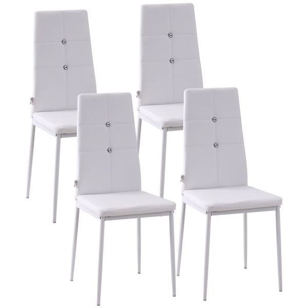 Chaises de salle à manger blanches et rembourrées à haut dossier HomCom avec pattes en acier, ensemble de 4 1 Chaises de salle à manger blanches et rembourrées à haut dossier HomCom avec pattes en acier, ensemble de 4