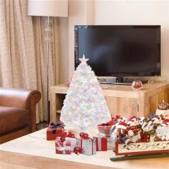 Arbre de Noël artificiel HomCom de 2,5 pi charnu avec lumières multicolores étincelantes de fibre optique, blanc -HOMCOM Soldes 2022 330951157 AlternateImage2 l