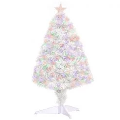 Arbre de Noël artificiel HomCom de 2,5 pi charnu avec lumières multicolores étincelantes de fibre optique, blanc