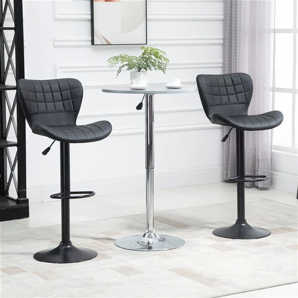 Tabouret de bar en cuir PU HomCom rembourré et pivotant à hauteur ajustable, noir, lot de 2 2 Tabouret de bar en cuir PU HomCom rembourré et pivotant à hauteur ajustable, noir, lot de 2 – Image 2