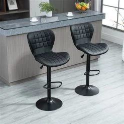 Tabouret de bar en cuir PU HomCom rembourré et pivotant à hauteur ajustable, noir, lot de 2 7 Tabouret de bar en cuir PU HomCom rembourré et pivotant à hauteur ajustable, noir, lot de 2 -HOMCOM Soldes 2022 330951158 AlternateImage3 l