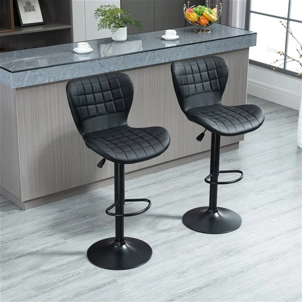 Tabouret de bar en cuir PU HomCom rembourré et pivotant à hauteur ajustable, noir, lot de 2 3 Tabouret de bar en cuir PU HomCom rembourré et pivotant à hauteur ajustable, noir, lot de 2 – Image 3