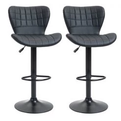 Tabouret de bar en cuir PU HomCom rembourré et pivotant à hauteur ajustable, noir, lot de 2