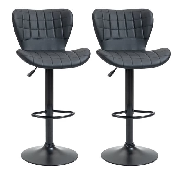 Tabouret de bar en cuir PU HomCom rembourré et pivotant à hauteur ajustable, noir, lot de 2 1 Tabouret de bar en cuir PU HomCom rembourré et pivotant à hauteur ajustable, noir, lot de 2