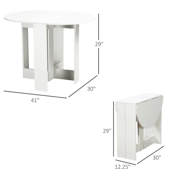 Table à abattants HomCom ovale en panneau de particules blanc 3 Table à abattants HomCom ovale en panneau de particules blanc – Image 3