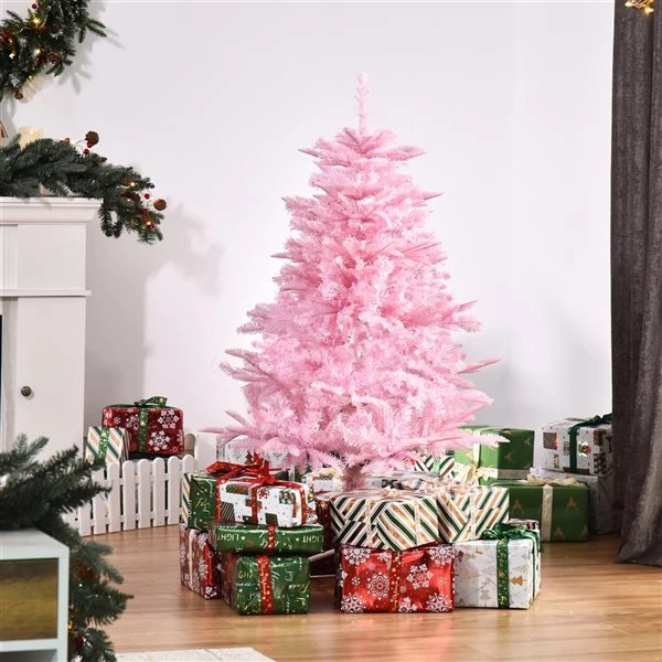 Arbre de Noël artificiel HomCom de 4,5 pi charnu et sans lumière avec ouverture automatique, rose 2 Arbre de Noël artificiel HomCom de 4,5 pi charnu et sans lumière avec ouverture automatique, rose – Image 2