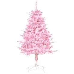 Arbre de Noël artificiel HomCom de 4,5 pi charnu et sans lumière avec ouverture automatique, rose