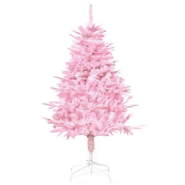 Arbre de Noël artificiel HomCom de 4,5 pi charnu et sans lumière avec ouverture automatique, rose 1 Arbre de Noël artificiel HomCom de 4,5 pi charnu et sans lumière avec ouverture automatique, rose