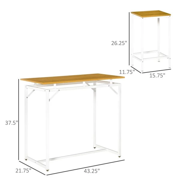 Ensemble de table haute moderne et rectangulaire HomCom en acier blanc et en MDF avec tabourets 3 Ensemble de table haute moderne et rectangulaire HomCom en acier blanc et en MDF avec tabourets – Image 3