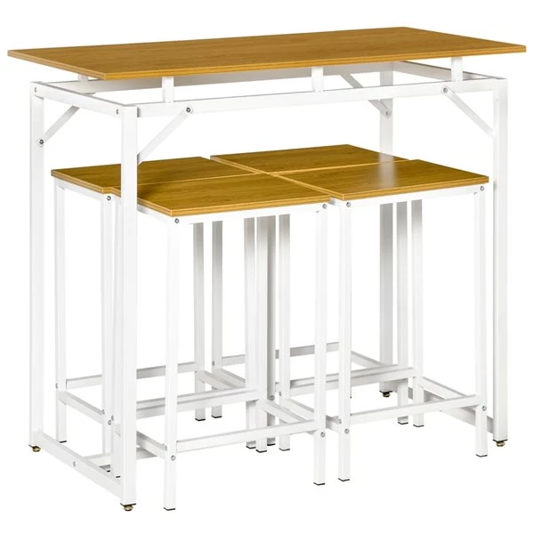 Ensemble de table haute moderne et rectangulaire HomCom en acier blanc et en MDF avec tabourets 1 Ensemble de table haute moderne et rectangulaire HomCom en acier blanc et en MDF avec tabourets